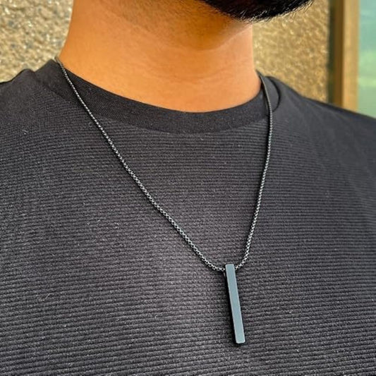 Bootsy Black Bar Pendant Chain Necklace for Men | Durable Stainless Steel | Men's Black Jewellery Accessories | Gift for Husband, Boys, Birthdays