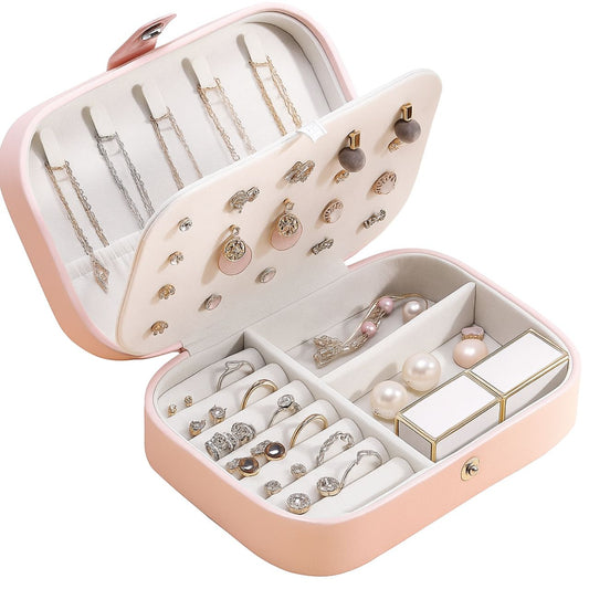 Bootsy Compact Travel Jewelry Box Organizer, Pink, Multi-Compartment Storage for Rings Earrings Necklaces, 16.5 x 11.5 x 5.5 cm