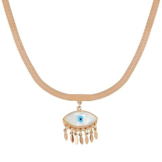 Bootsy Evil Eye Pendant Snake Rose Gold Necklace for Women | Korean Style Minimal Necklace | Blue Evil Eye Jewelry | Fashion Accessories for Women & Girls | Trendy Snake Pendant Necklace | Gift for Her