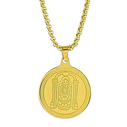 Bootsy Divine Tirupati Balaji Pendant Gold Stainless Steel Necklace Chain for Men (24 Inch) | Hindu Spiritual Jewellery | Religious God Pendant | Devotional Gift for Him